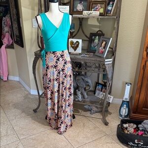 Floral Maxi Skirt in tropical pattern with Teal Top